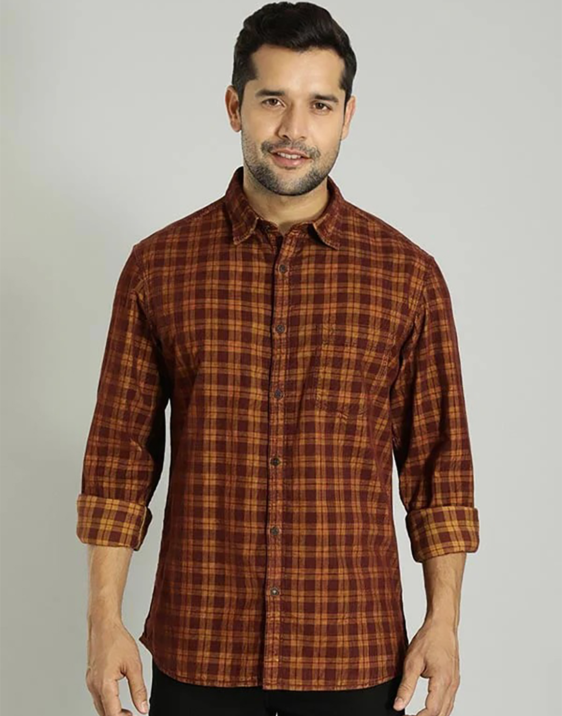 Indian Terrain Men Checkered Brown Shirt